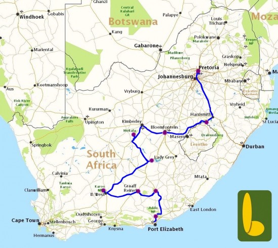 Kaart van reis Rondreis Golden Gate, Karoo en de Addo! - R12