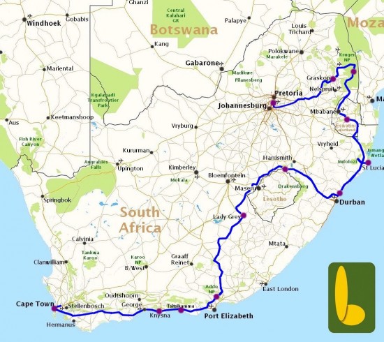 Kaart van reis Rondreis Het beste van mooi Zuid-Afrika - R21